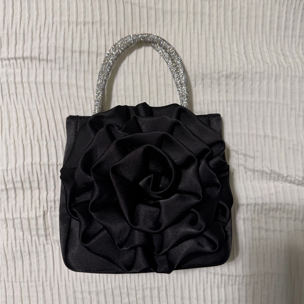 Chic Black Rose Clutch with Silver Accents